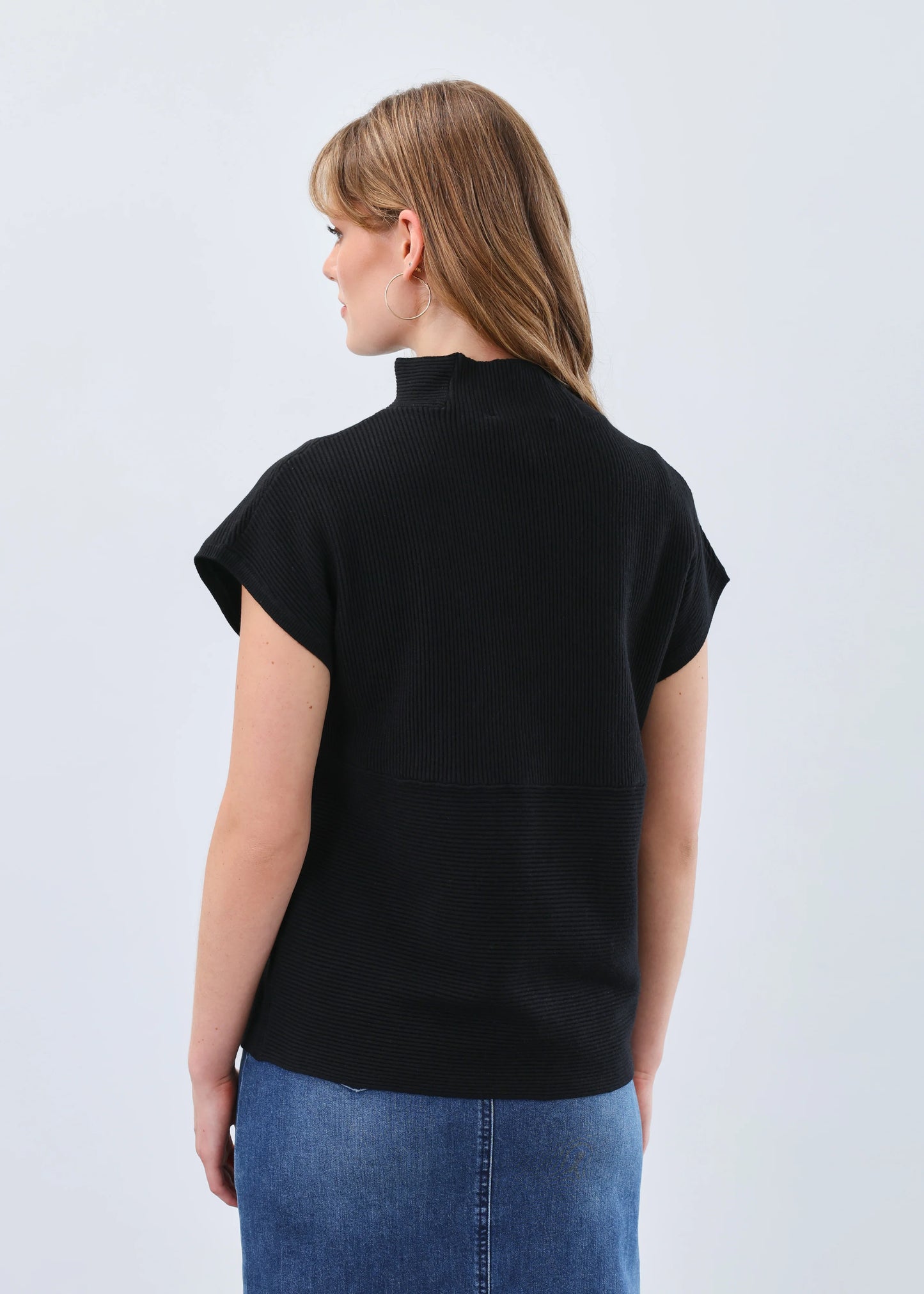 Ottoman Cap Sleeve Sweater, Black 1012333