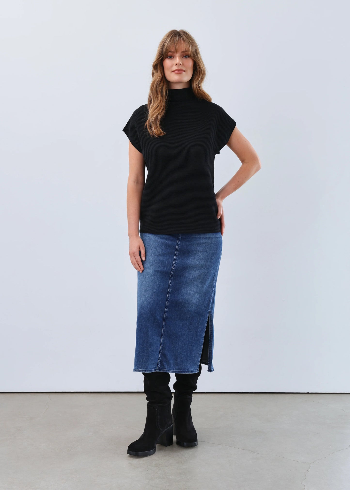Ottoman Cap Sleeve Sweater, Black 1012333