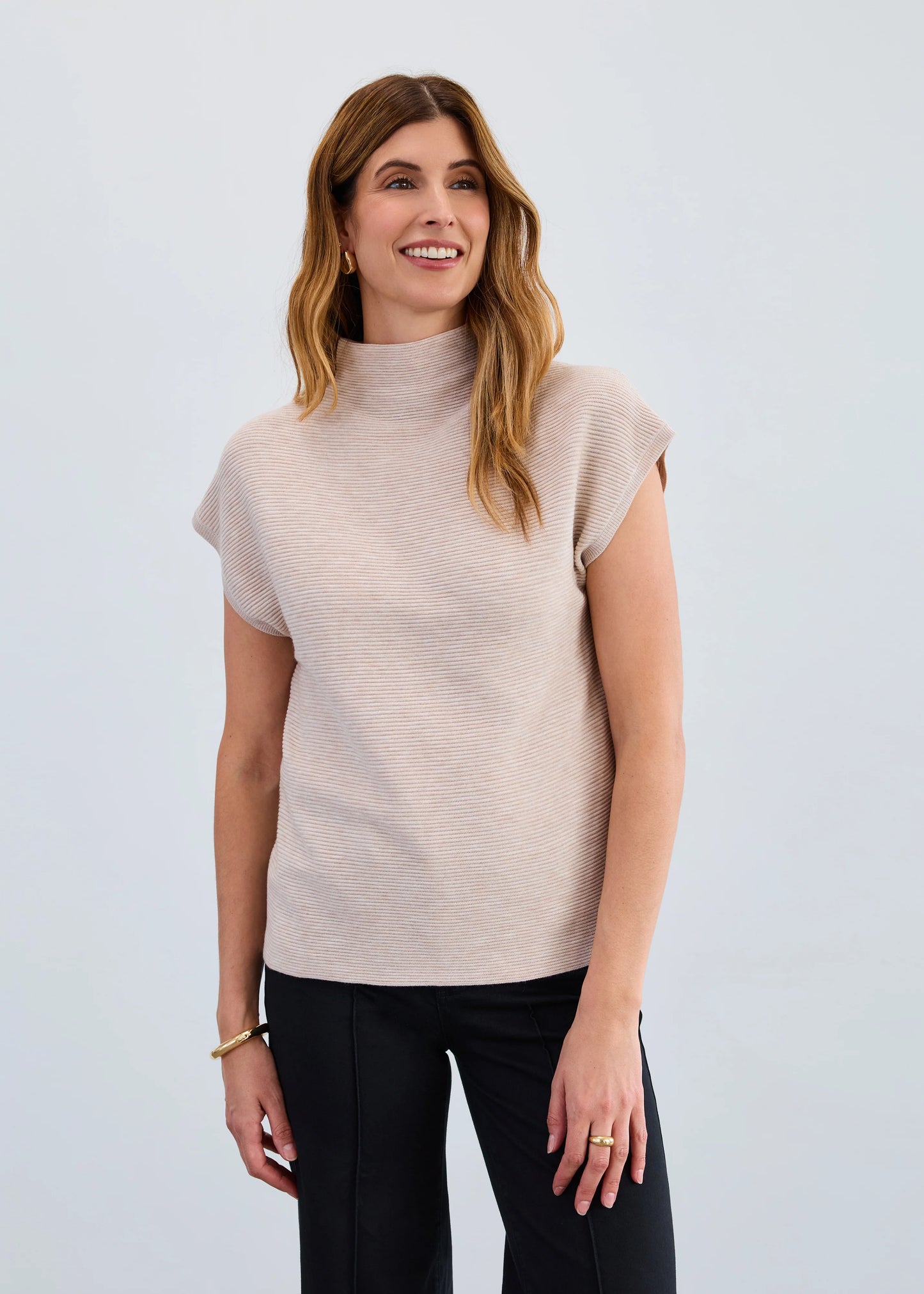 Ottoman Cap Sleeve Sweater, Oat 1012333