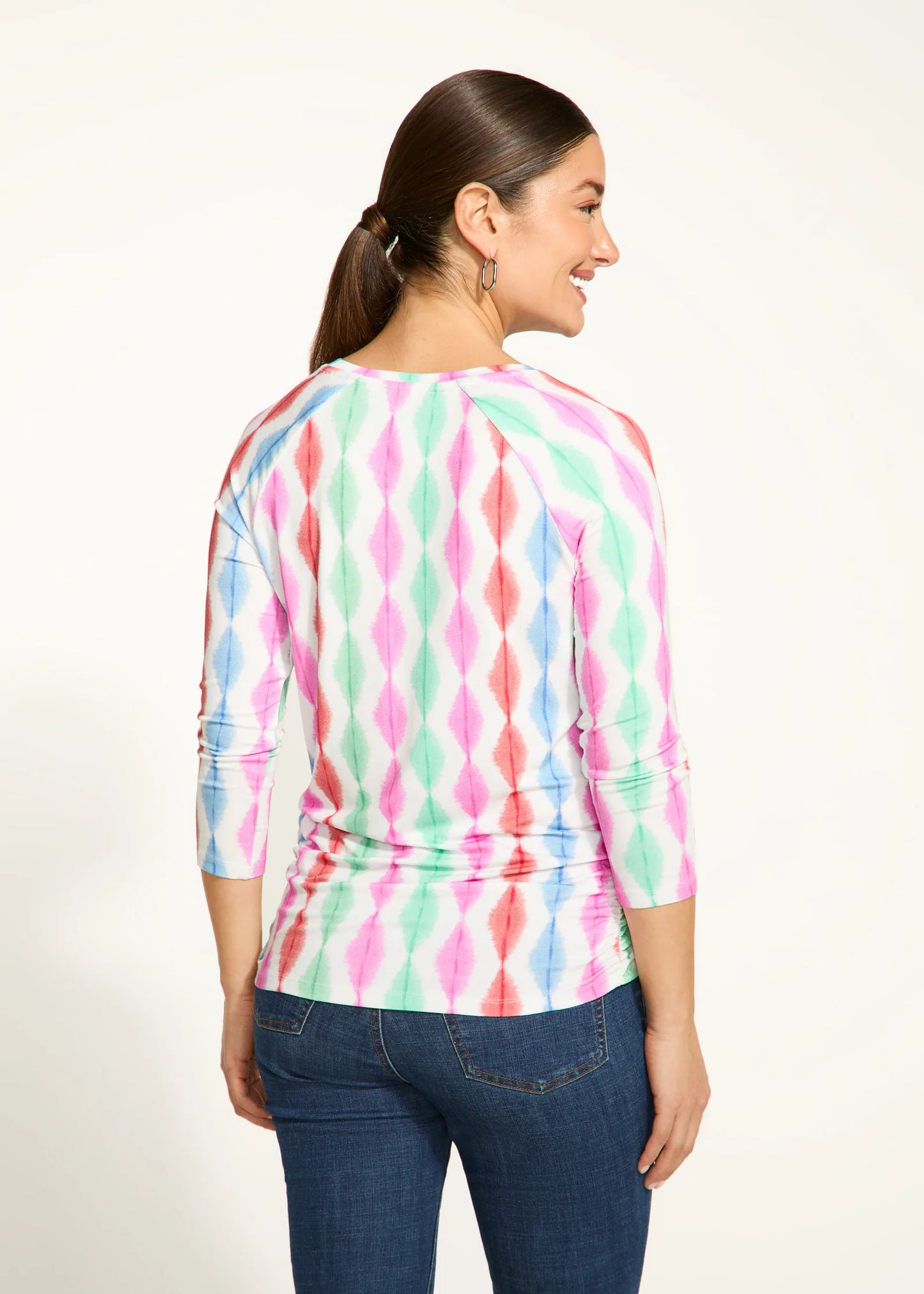 3/4 Sleeve Scoop Neck Top, Coral Wave Stripe 3331756
