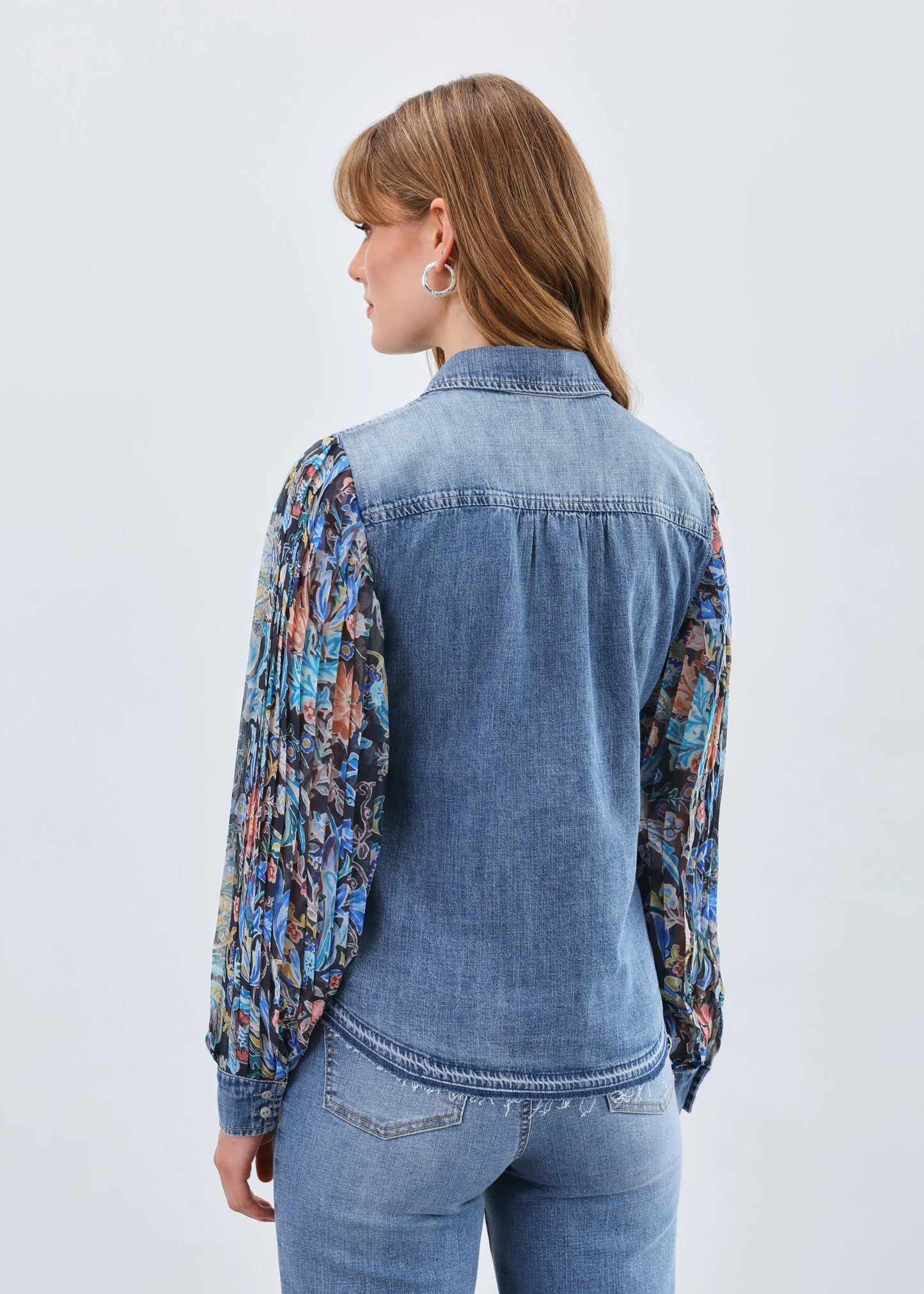Pleated Sleeve Chambray Shirt 7211853