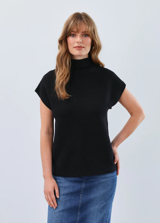 Ottoman Cap Sleeve Sweater, Black 1012333