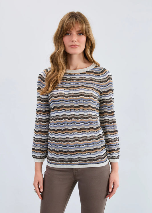 3/4 Sleeve Wave Stitch Sweater, Soho Stripe 1228526