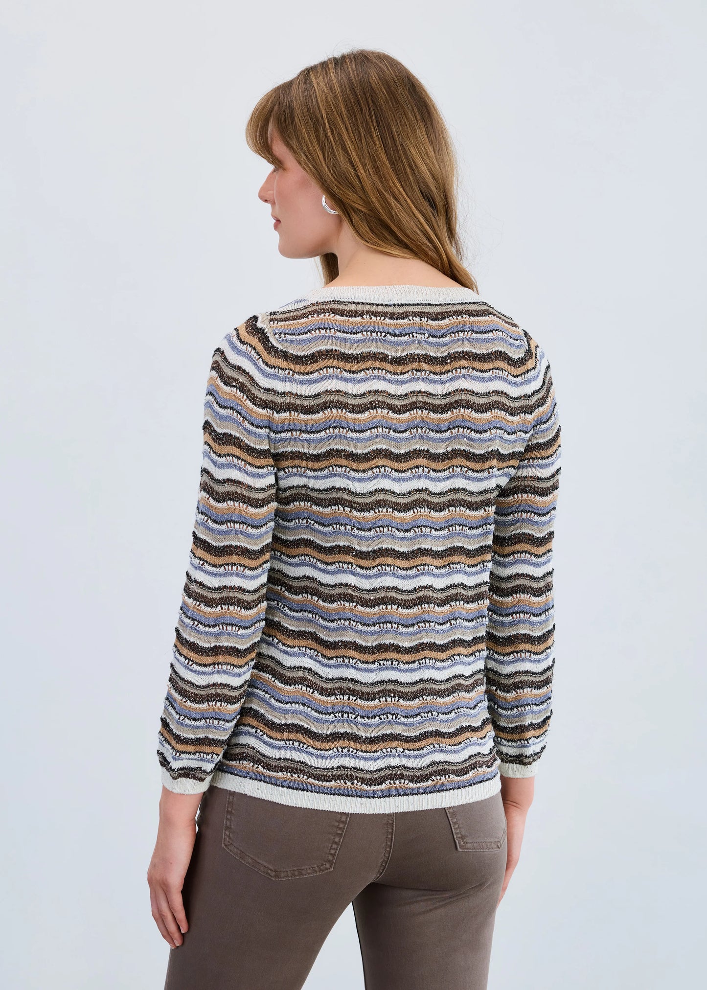3/4 Sleeve Wave Stitch Sweater, Soho Stripe 1228526