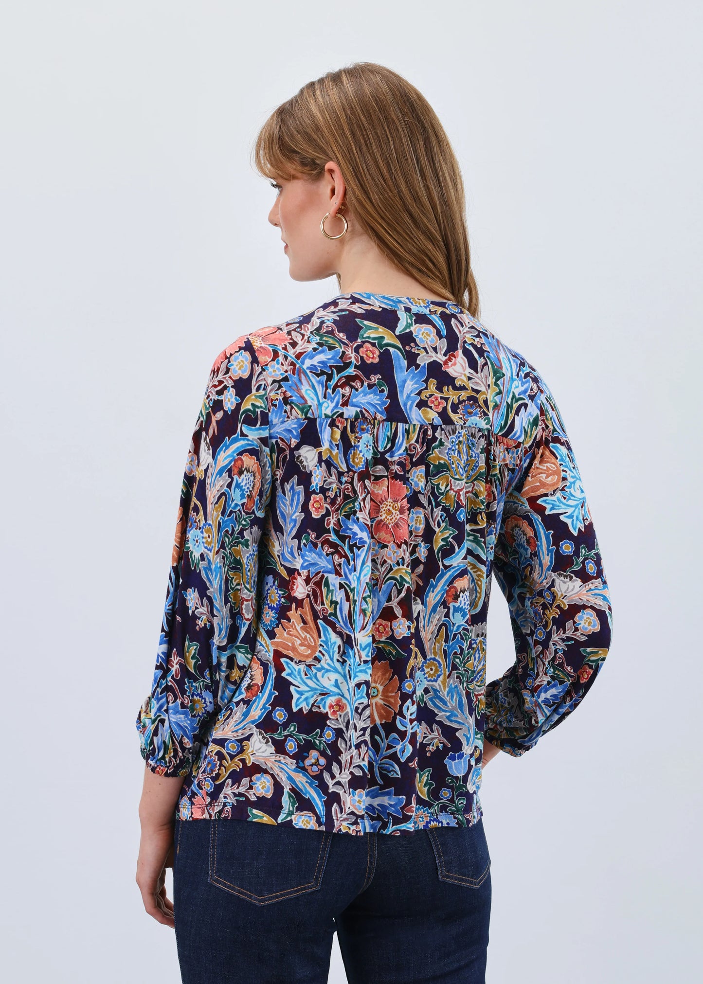 3/4-Sleeve Embellished Neck Top 3188153