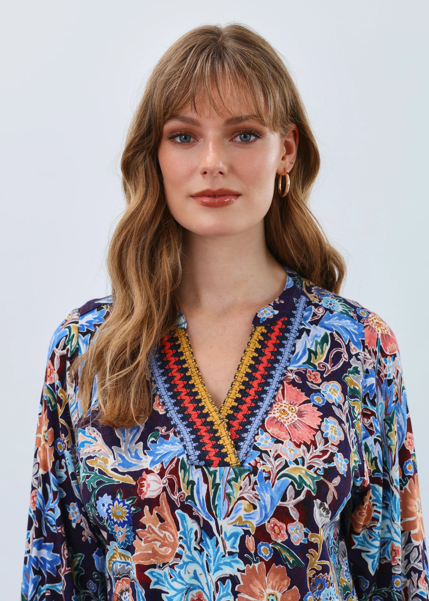 3/4-Sleeve Embellished Neck Top 3188153