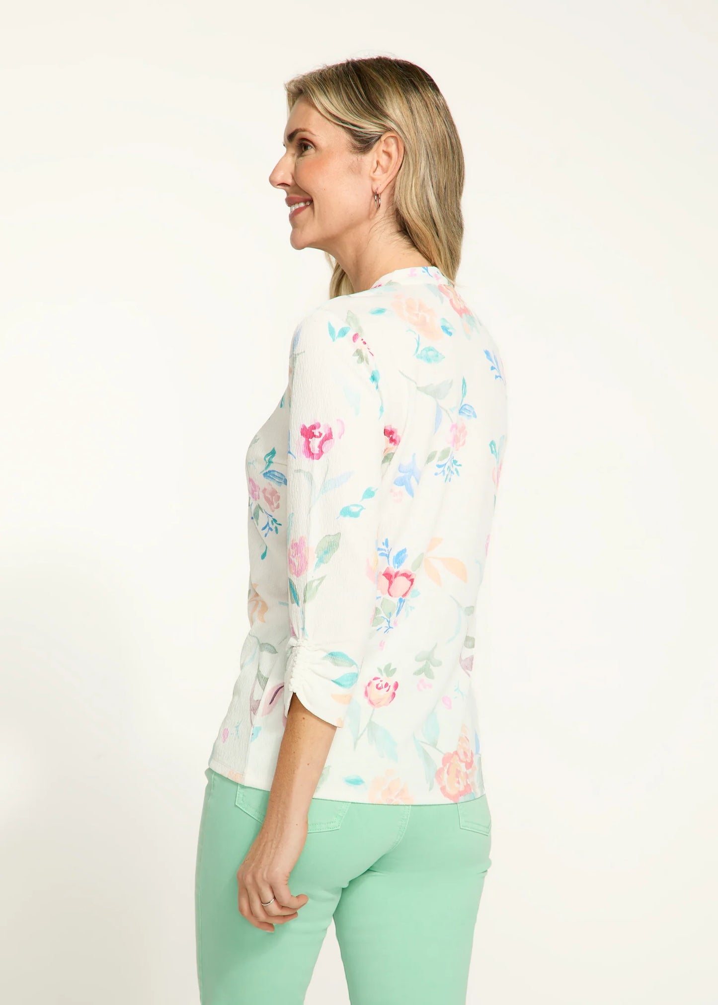 3/4 Sleeve V-Neck Top, Libby Print 3254964