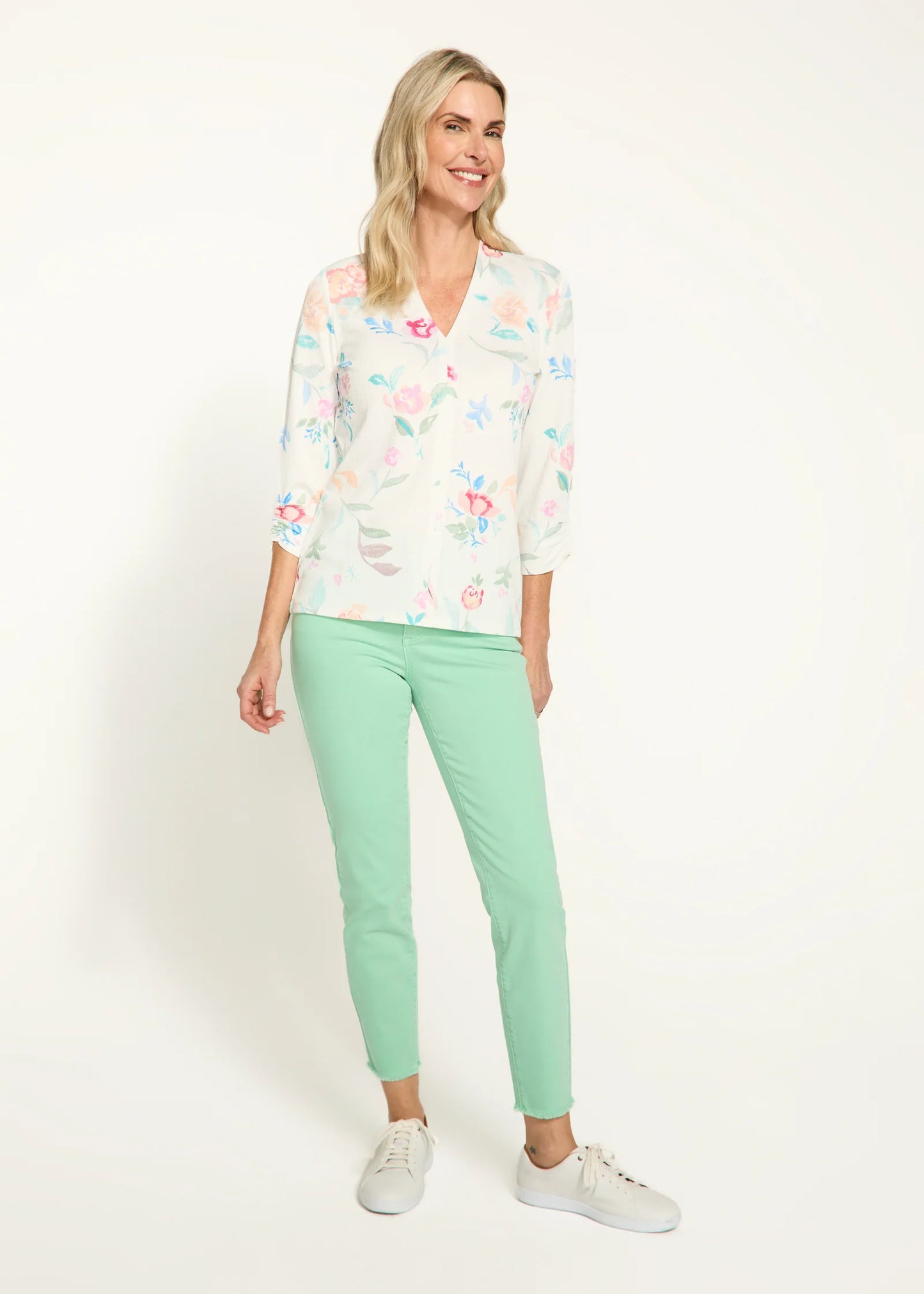 3/4 Sleeve V-Neck Top, Libby Print 3254964