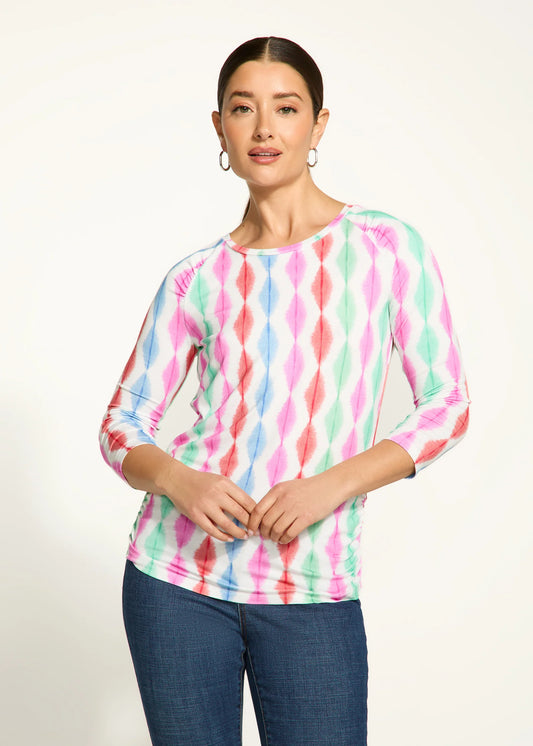 3/4 Sleeve Scoop Neck Top, Coral Wave Stripe 3331756