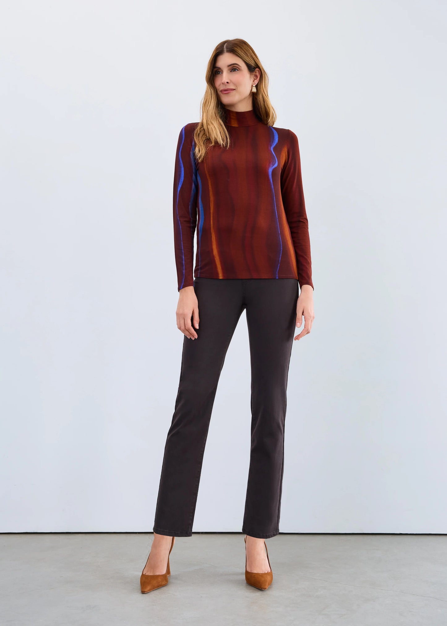 Long Sleeve Mock-Neck Top, Fadeout 3501756