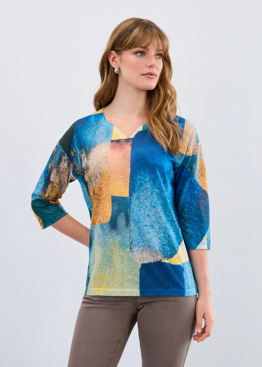 Drop Shoulder Notch-Neck Top 3910451