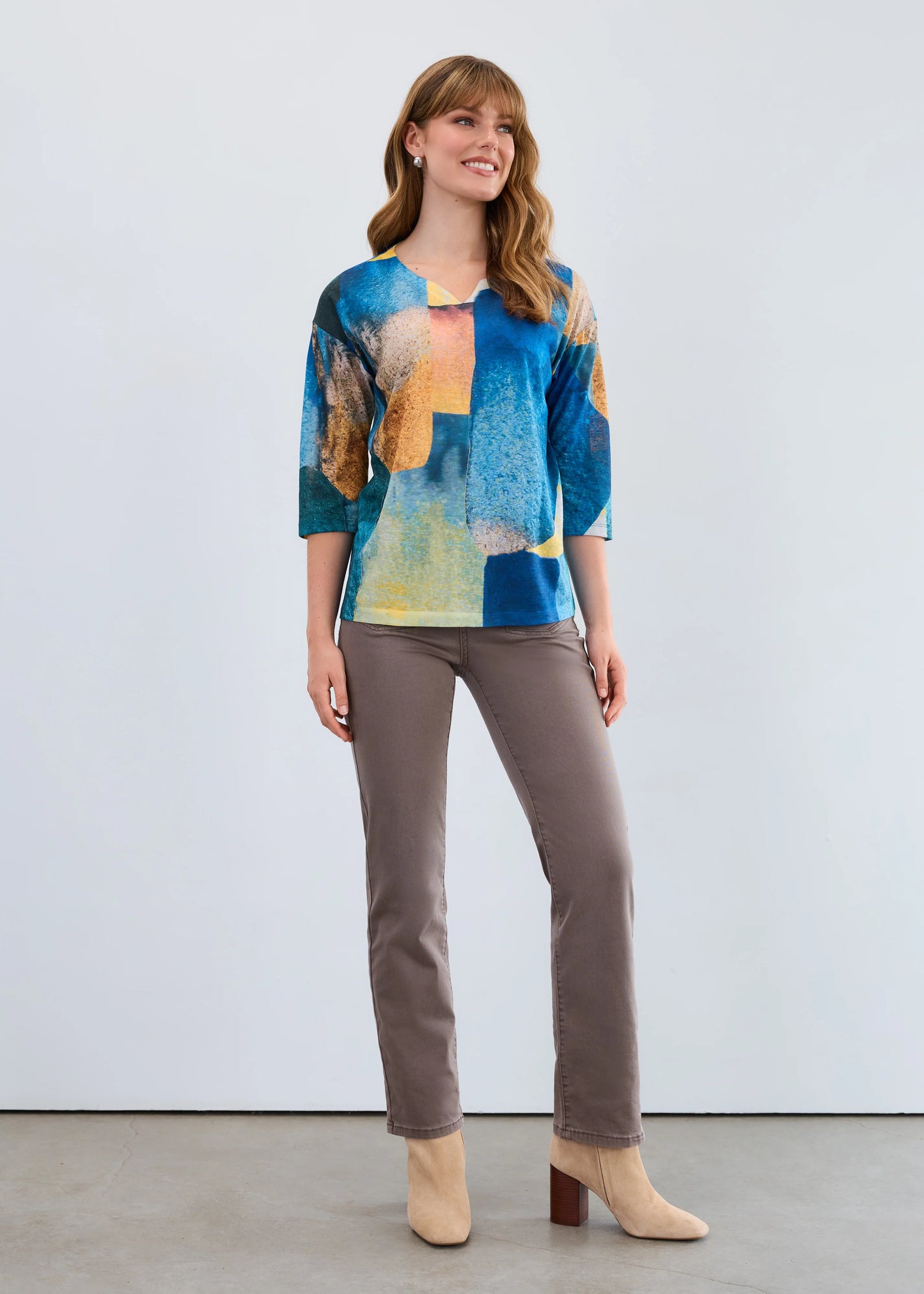 Drop Shoulder Notch-Neck Top 3910451