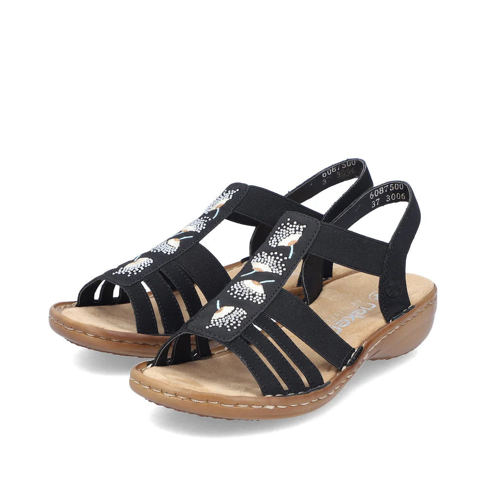Black Rieker Strap Sandals 60875-00