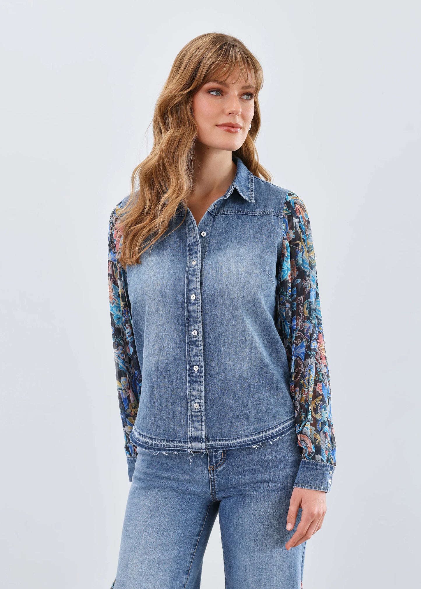 Pleated Sleeve Chambray Shirt 7211853