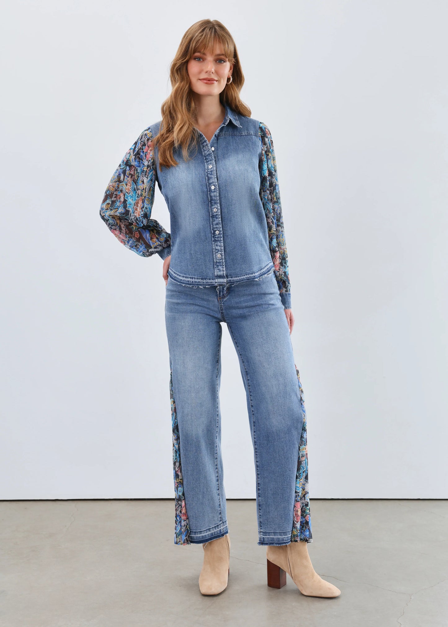 Pleated Sleeve Chambray Shirt 7211853