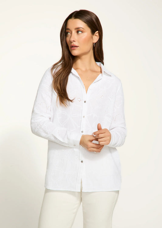 Long Sleeve Eyelet Tunic, Ivory - 7359797