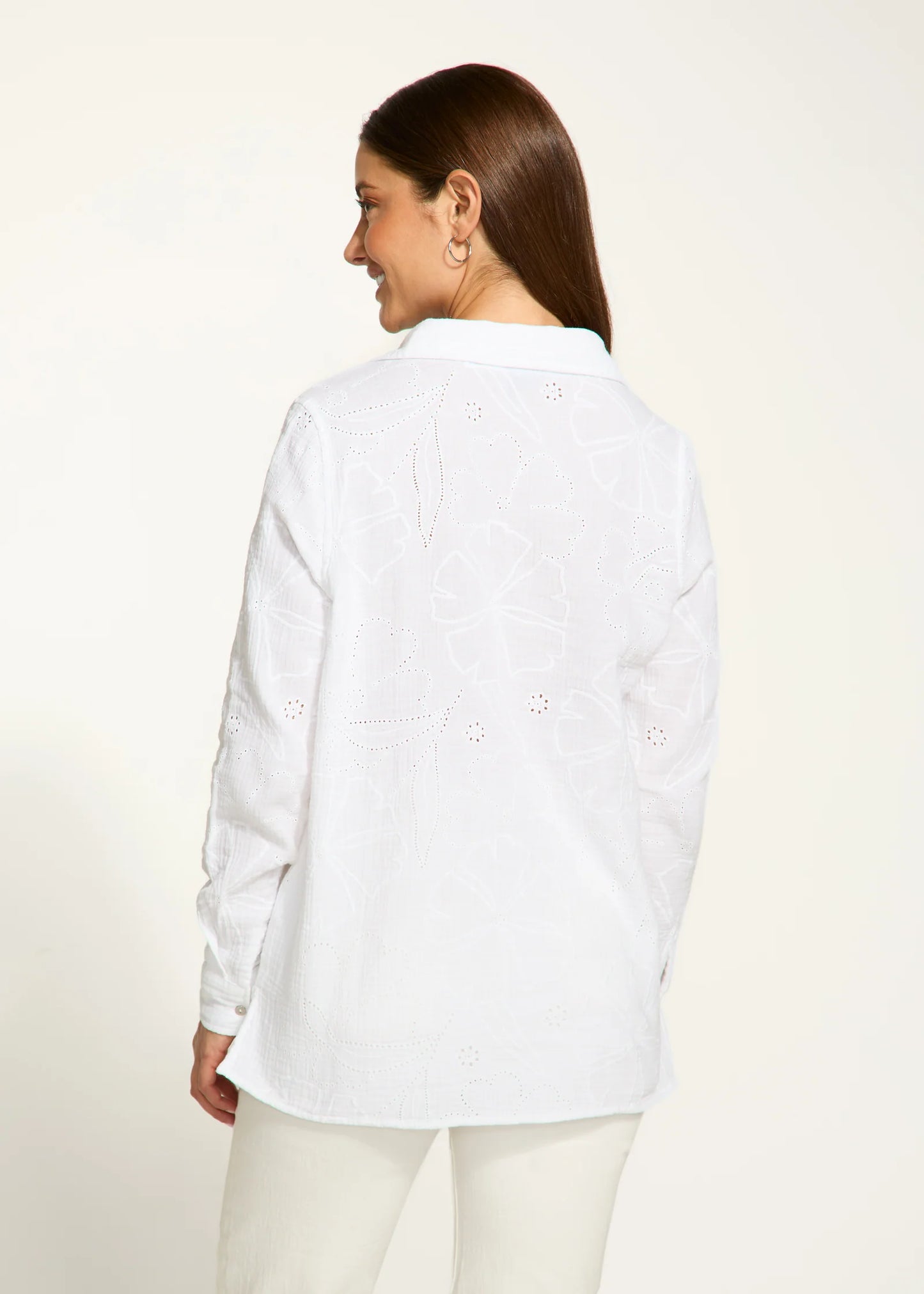 Long Sleeve Eyelet Tunic, Ivory - 7359797