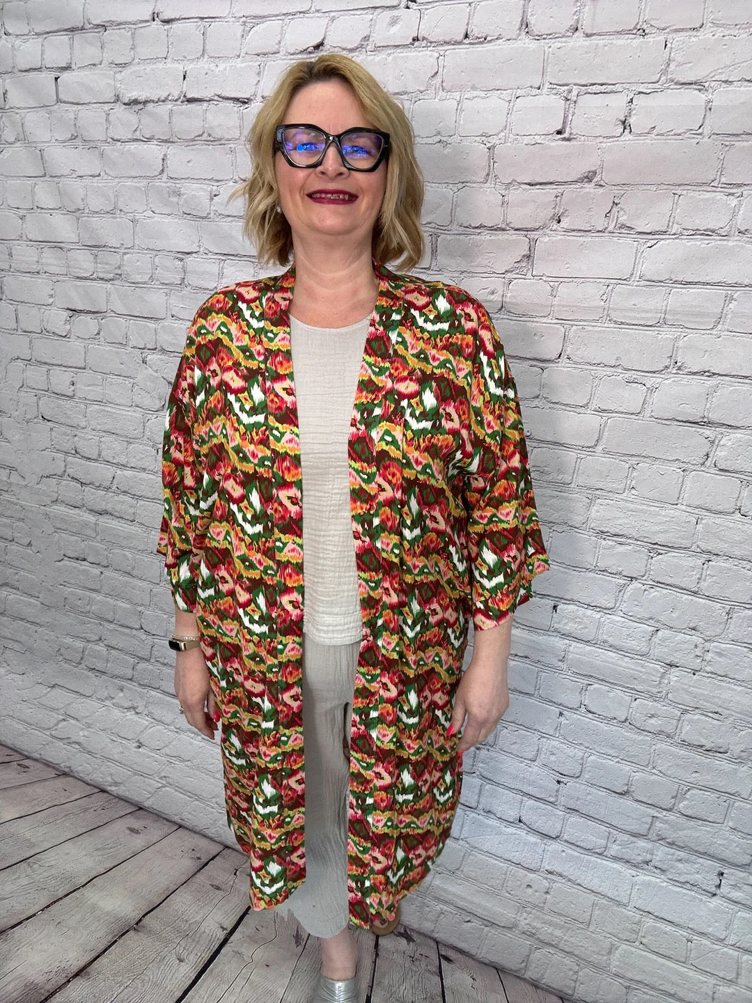 Adley Kimono Cardigan Poppy Print 375