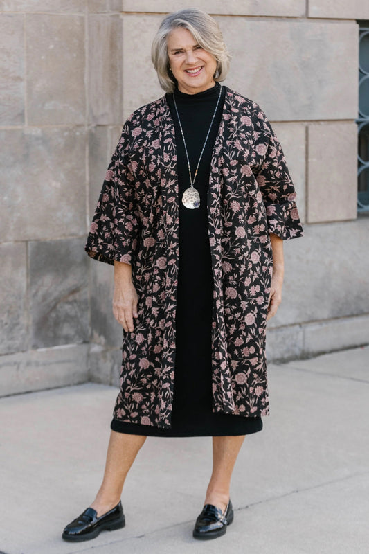 Adley Kimono Cardigan Rust Floral 375