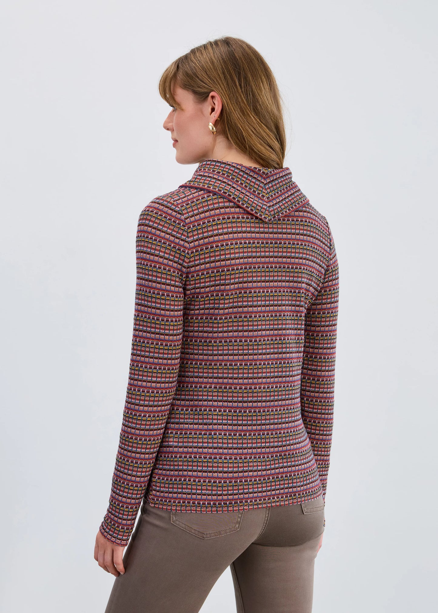 Long Sleeve Cowl-Neck Top, Dover Stripe 3121305