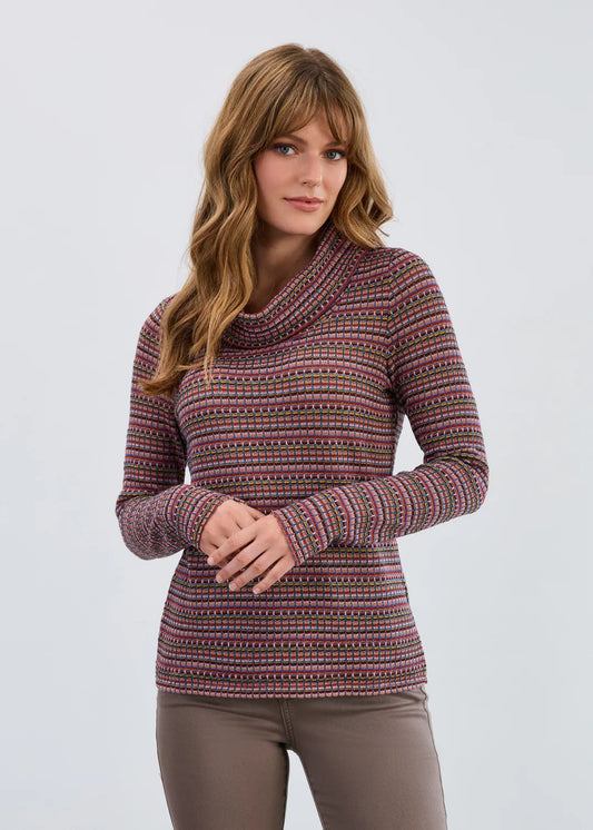 Long Sleeve Cowl-Neck Top, Dover Stripe 3121305