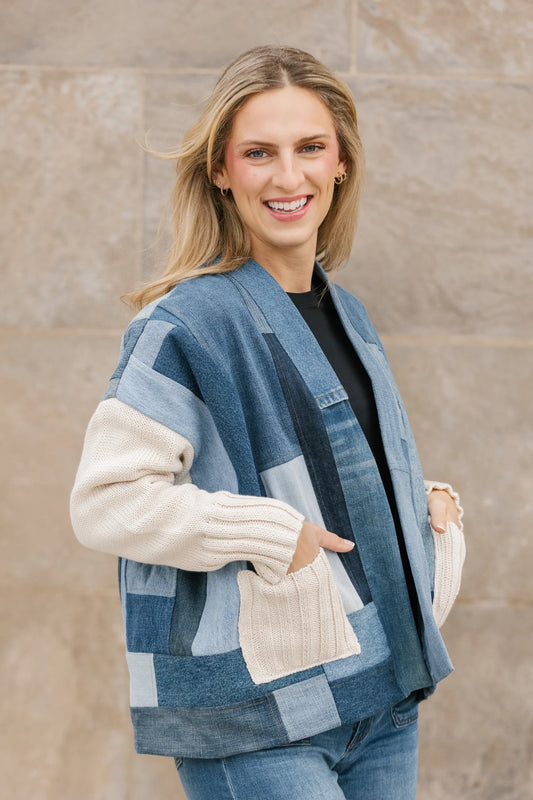 Joy Cardigan Cream/Denim 5649