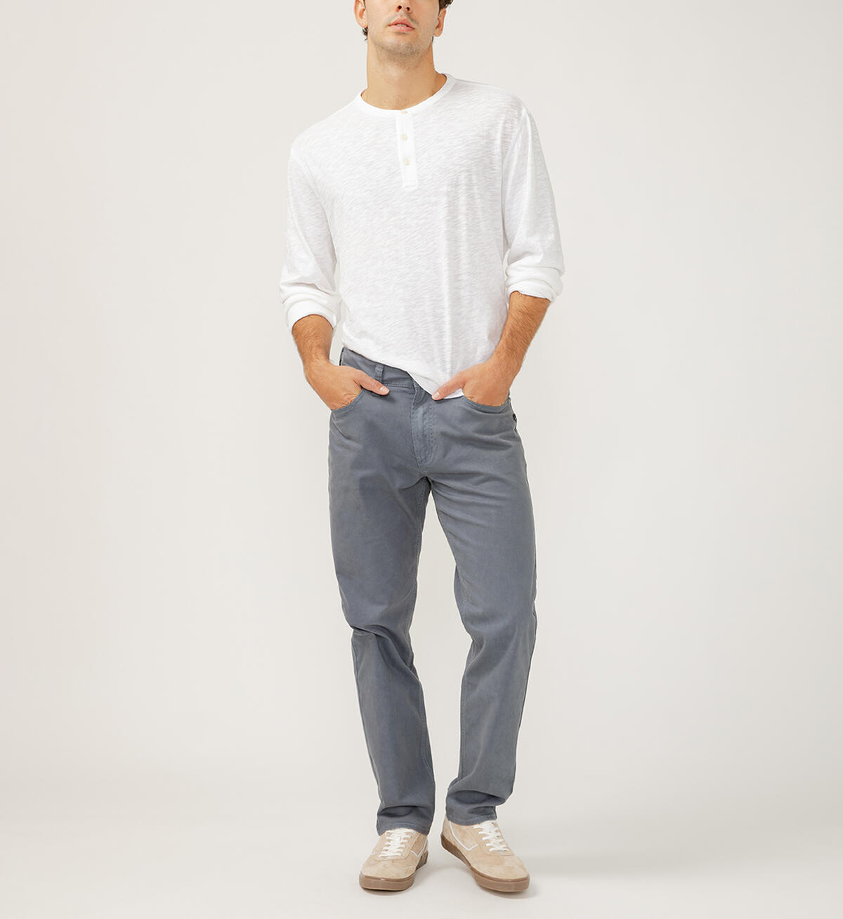 Eddie Classic Athletic Fit Tapered Leg Essential Twill Pants Grey M63915CBT654