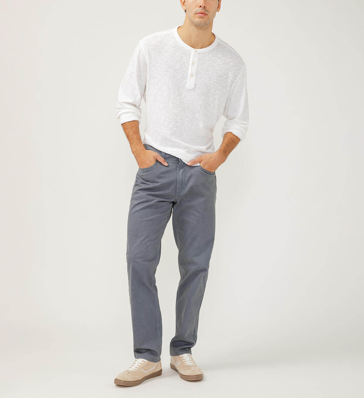 Eddie Classic Athletic Fit Tapered Leg Essential Twill Pants Grey M63915CBT654